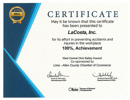 Certificate Lacosta
