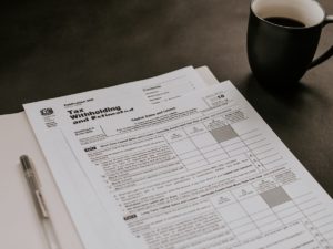 tax forms and coffee